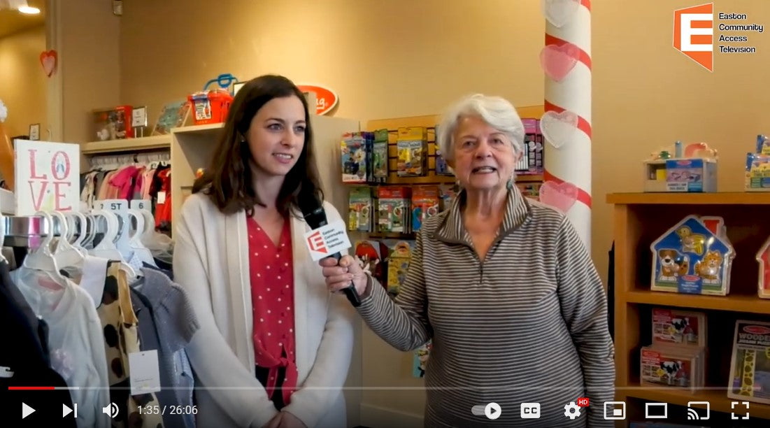 Load video: Community Forum Hosted by Priscilla Almquist Olsen, Tour of Merry Go Rounds store, interview with owner Melissa Mazzeo and story time with children&#39;s author Aubrianne Buckley