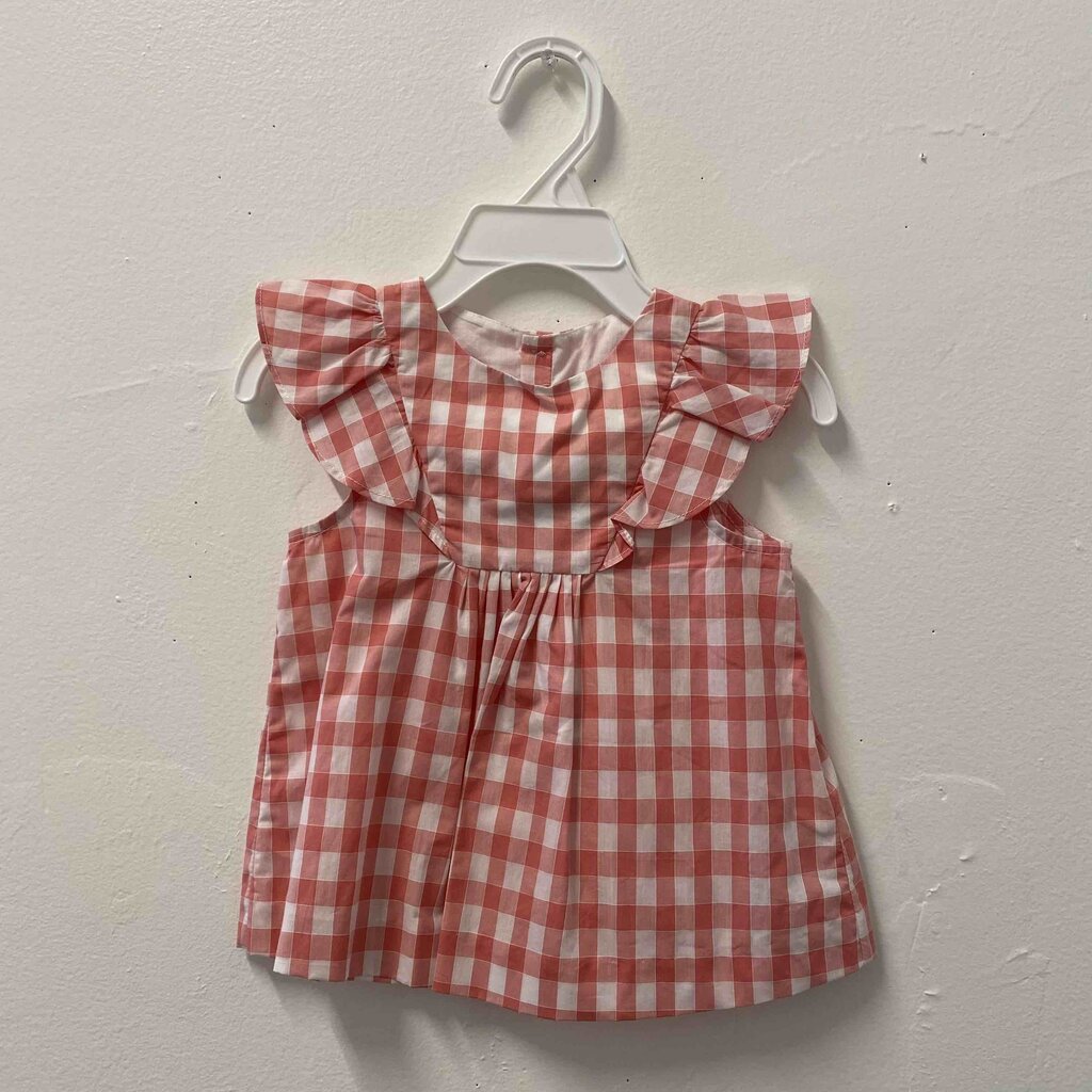 New with Tags Jacadi Pink Gingham Ruffle Top, 18 Months