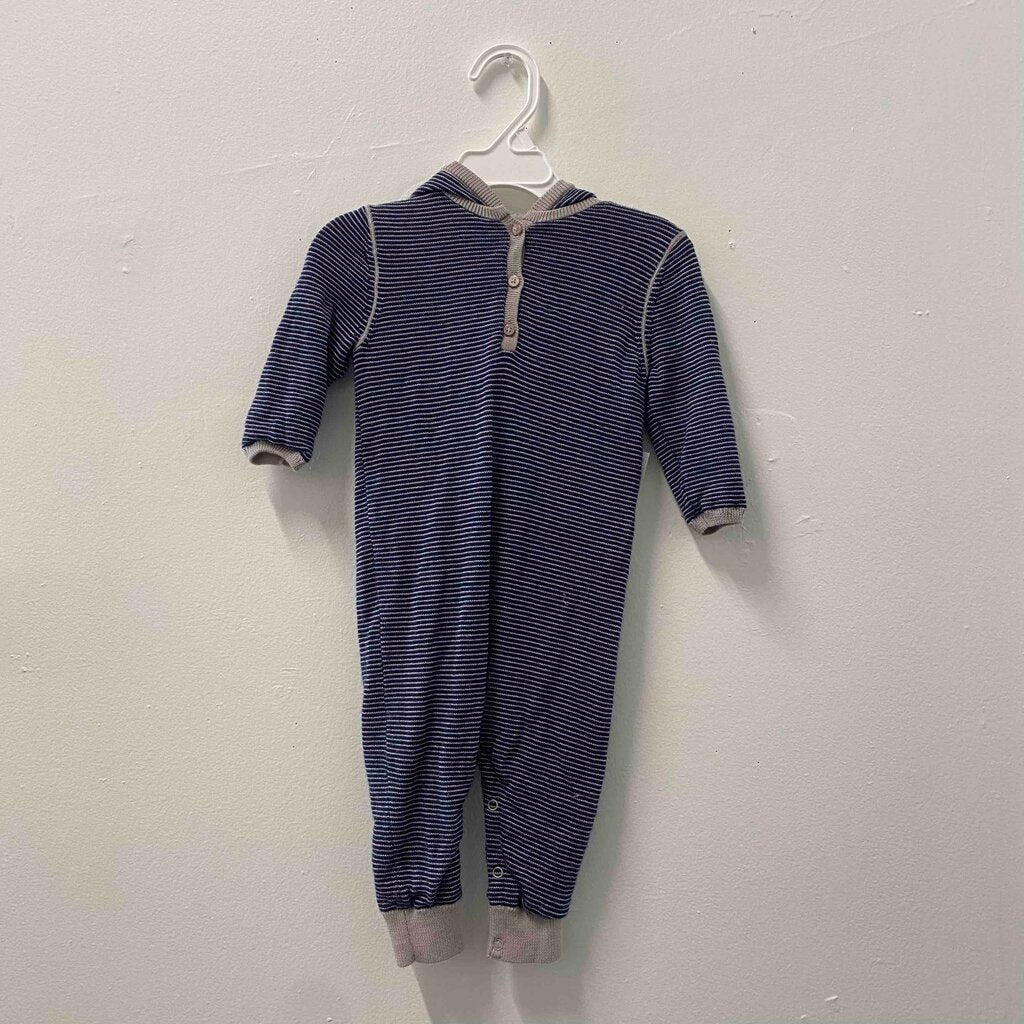 Bonpoint Navy Striped Wool Hooded Jumpsuit, Baby 12 Months
