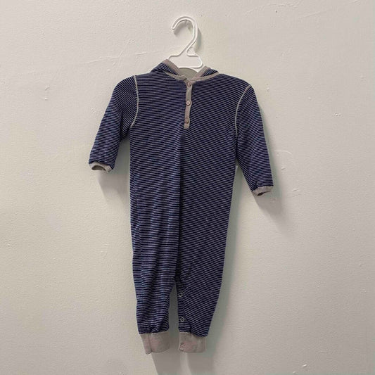 Bonpoint Navy Striped Wool Hooded Jumpsuit, Baby 12 Months