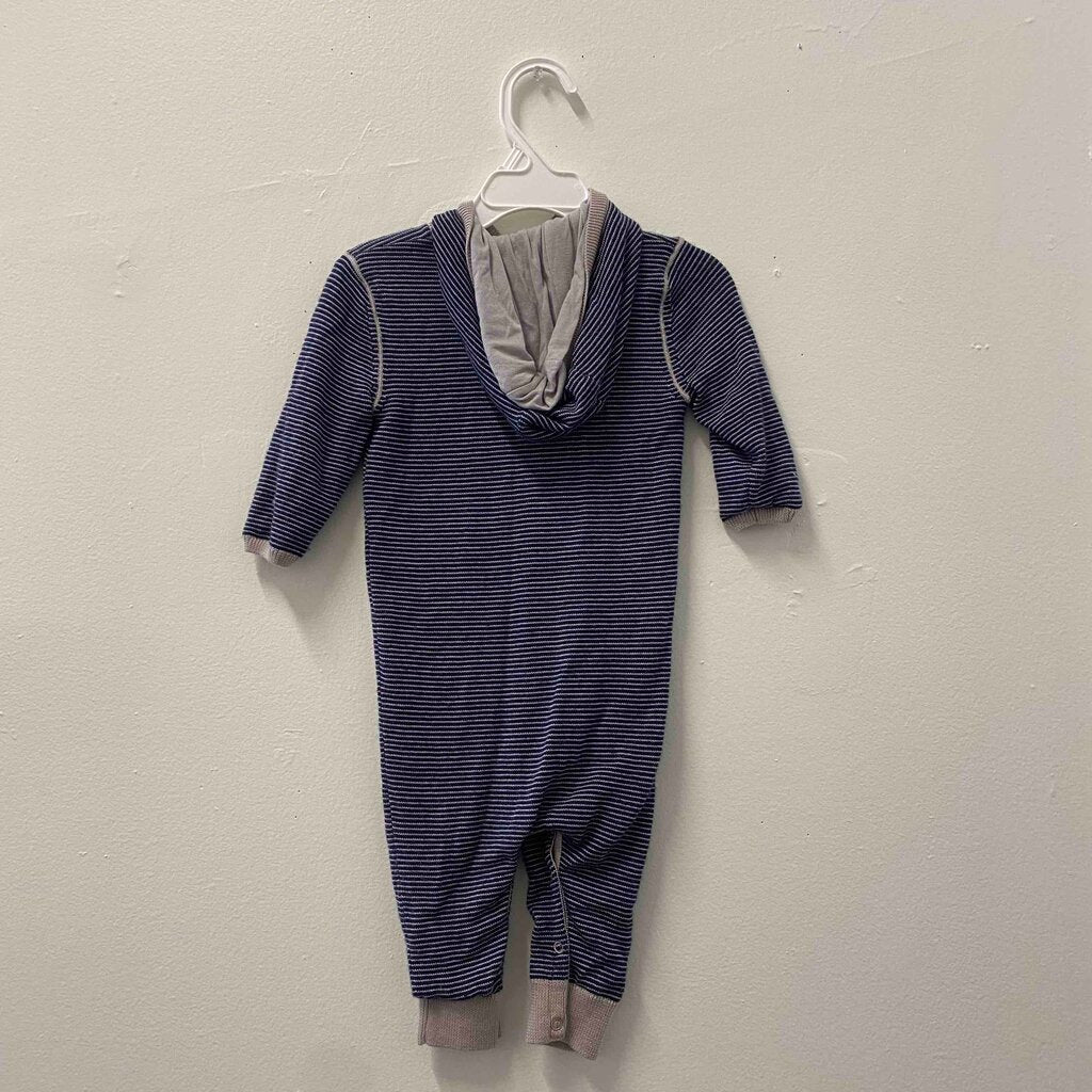 Bonpoint Navy Striped Wool Hooded Jumpsuit, Baby 12 Months
