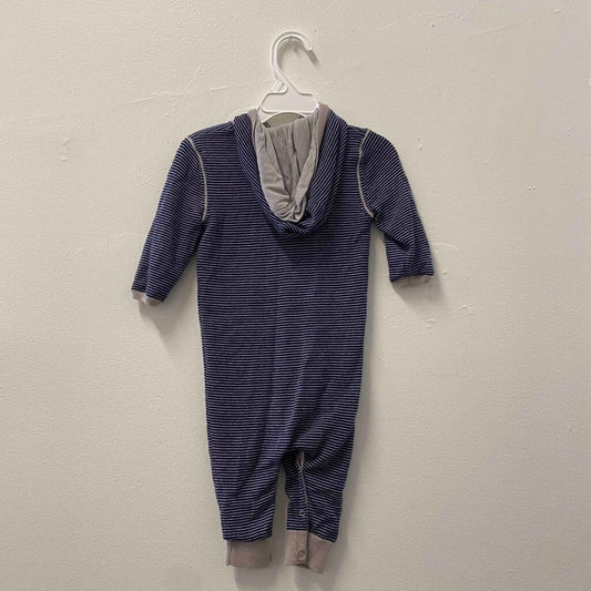 Bonpoint Navy Striped Wool Hooded Jumpsuit, Baby 12 Months