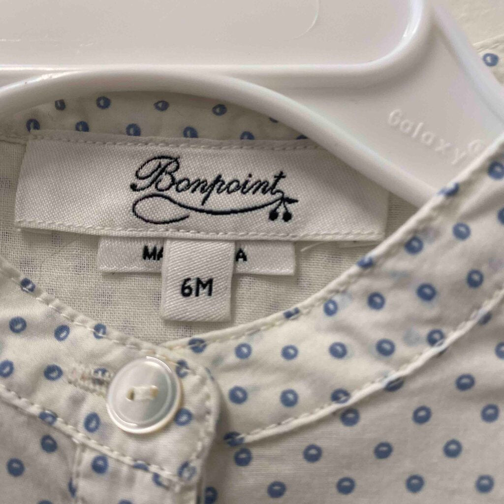 Bonpoint Polka Dot Blouse & Blue Pants Outfit, Baby 6 Months