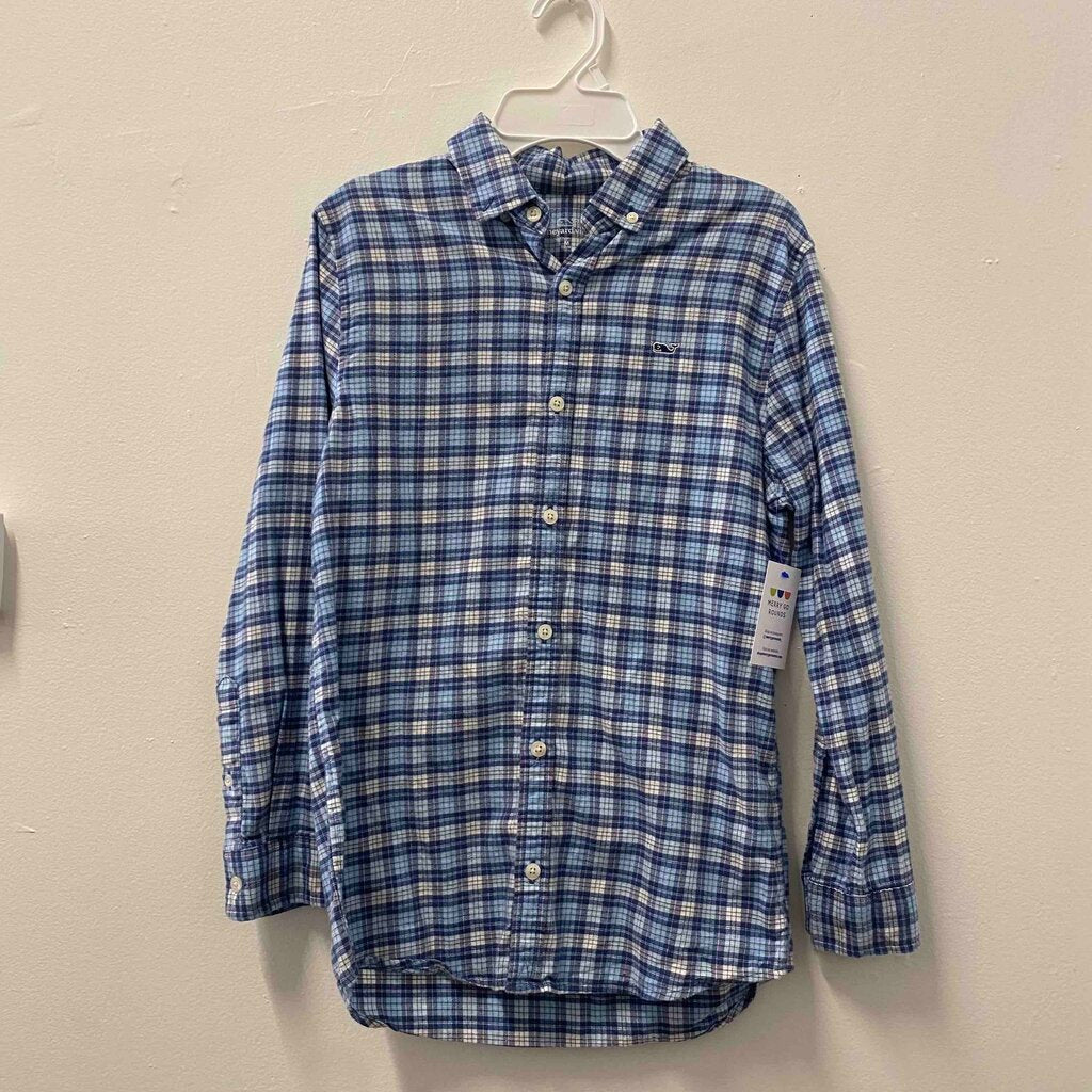 Vineyard Vines Blue Plaid Button-Down Shirt, Boys M