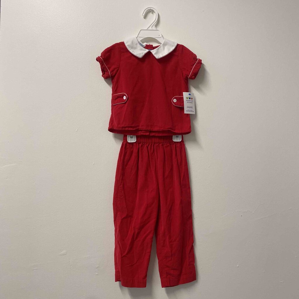 Claire & Charlie Red Peter Pan Collar Pants Set, Boys 3