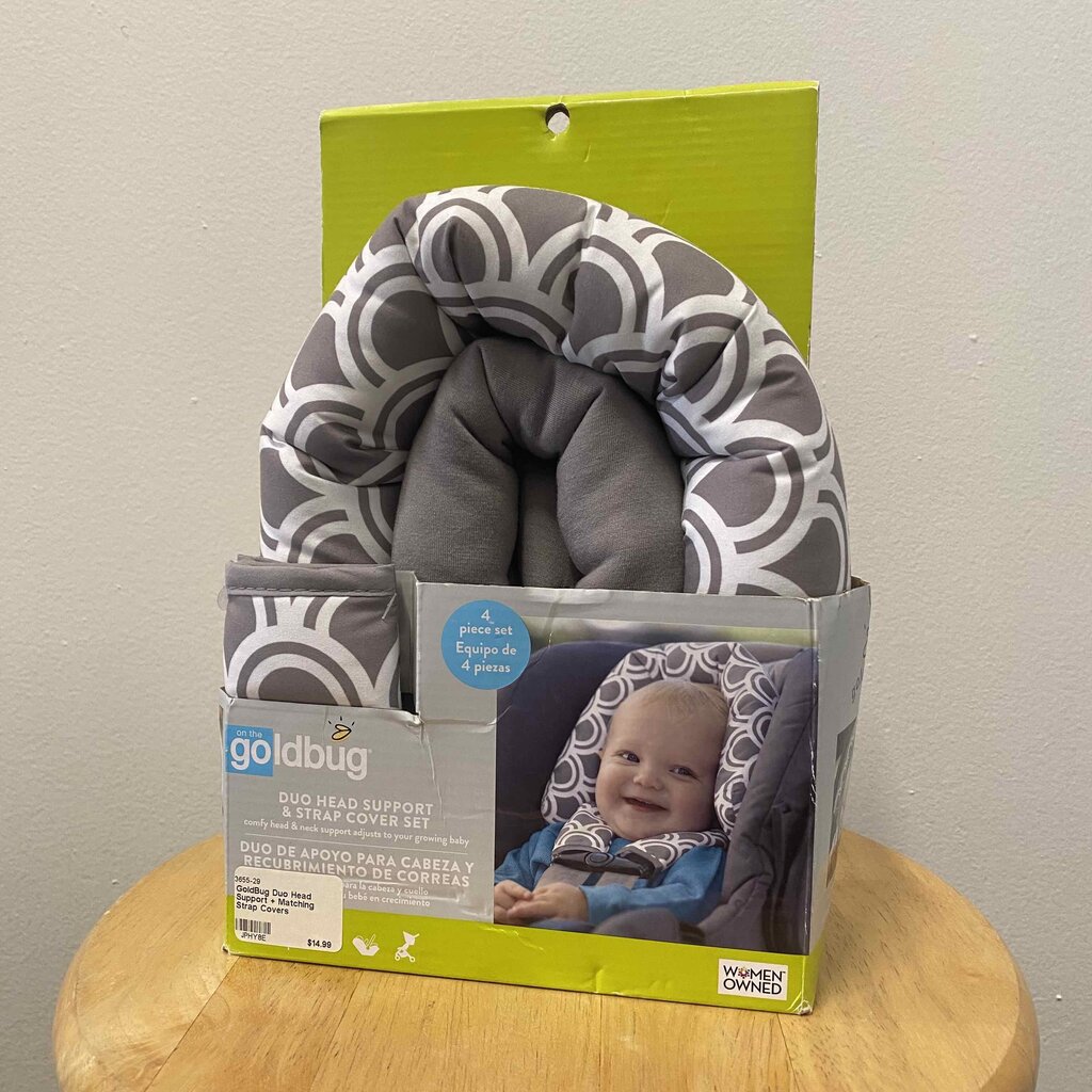 GoldBug Duo Head Support & Matching Strap Covers, Gray (4-Piece Set)